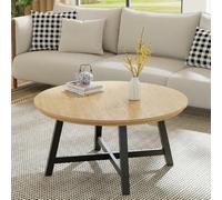 Garvee Mesa De Centro Redonda 90 Cm para Salón, Estilo Industrial Moderno, Tablero De Madera y Patas Metálicas, Mesa De Café para Sala De Estar, Oficina y Recepción