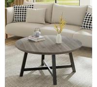 Garvee Mesa De Centro Redonda 90 Cm para Salón, Estilo Industrial Moderno, Tablero De Madera y Patas Metálicas, Mesa De Café para Sala De Estar, Oficina y Recepción