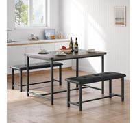 Garvee Mesa de comedor con 2 bancos, juego de comedor de 3 piezas para 4 personas, mesa de cocina con estructura de metal, 2 bancos tapizados, rectangular, para salón, comedor, cocina, gris