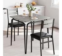 Garvee Mesa de Comedor de 3 Piezas, Mesa Cocina con 2 Sillas Acolchadas, Estructura de Metal y Madera, para Cocina, Salón y Comedor, Estilo Retro(Gris)