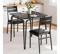 Garvee Mesa de Comedor de 3 Piezas,Mesa Cocina con 2 Sillas Acolchadas,Estructura de Metal y Madera,para Cocina,Salón y Comedor,Estilo Retro(Negro)