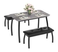 Garvee Mesa de comedor de 43 pulgadas con 2 bancos tapizados, juego de mesa de comedor industrial con marco de metal resistente, muebles de cocina de 3 piezas para espacios pequeños, estudio