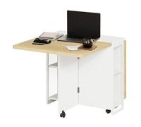 Garvee Mesa de Comedor Plegable con 6 Ruedas, diseño abatible, Estante de Almacenamiento de 2 Niveles, compacta para Habitaciones pequeñas (Madera Natural, 120x60x75 cm)