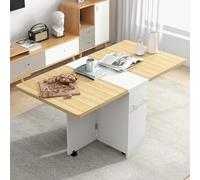 Garvee Mesa de Comedor Plegable para 4, Mesa de Cocina con alas abatibles, 6 Ruedas, 2 estantes y cajón Incorporado, diseño Compacto para Espacios pequeños