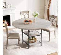 Garvee Mesa de Comedor Redonda 120 cm - Diseño Columna Romana Industrial - Tablero Grueso 3 cm - Estantes de Almacenamiento - Metal MDF - para 4-6 Personas - Ideal Comedor, Cocina, salón - Color Gris