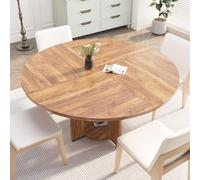 Garvee Mesa de Comedor Redonda 120 cm, Tablero de partículas de Madera MDF con Estante de Almacenamiento, Mesa de Cocina Que Ahorra Espacio para 4-6 Personas, Nogal