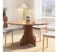 Garvee Mesa de Comedor Redonda de 120 cm para 4-6 Personas, Mesa de Cocina Moderna de Estilo rústico con Estante Inferior, Patas Regulables en Altura, fácil Montaje, Color Nogal