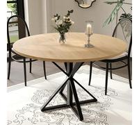 Garvee Mesa De Comedor Redonda De 120 Cm para 4 Personas, Diseño Moderno De Estilo Rústico, Ahorra Espacio, Base De Pedestal De Madera y Metal