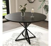 Garvee Mesa De Comedor Redonda De 120 Cm para 4 Personas, Diseño Moderno De Estilo Rústico, Ahorra Espacio, Base De Pedestal De Madera y Metal