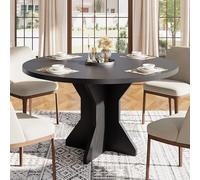Garvee Mesa de comedor redonda para 4 a 6 personas, mesa de comedor circular de 47 pulgadas con base de pedestal resistente, muebles de comedor para sala de estar, cocina, apartamento, color negro
