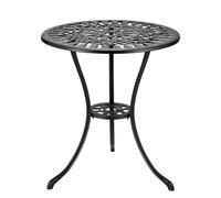 Garvee Mesa de Jardín de Aluminio Fundido con Diseño de Tulipán 60 cm de Diámetro para Exterior Terraza Balcón y Patio Resistente a la Intemperie Mesa Auxiliar Redonda Estilo Vintage Elegante Negro