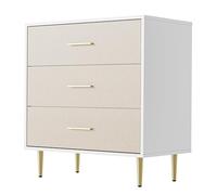 Garvee Mesa de Noche Moderna Blanca con 3 cajones - Diseño Estrecho en Madera - Tiradores y Patas Doradas - Superficie Texturizada Tipo Lino - Compacta para Dormitorio o Sala - Color: White+Cloth