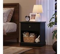 Garvee Mesa De Noche Moderna De Madera con Cajón De Listones y Estante Abierto - Mueble Auxiliar para Dormitorio o Sala De Estar