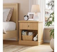 Garvee Mesa De Noche Moderna De Madera con Cajón De Listones y Estante Abierto - Mueble Auxiliar para Dormitorio o Sala De Estar