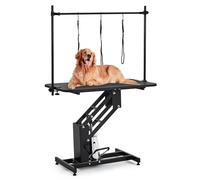 Garvee Mesa de Peluquería Canina Hidráulica Profesional para Perros Grandes y Medianos, Soporte de Aseo con Base en Z Ajustable 55-100cm y Superficie Antideslizante 110x60cm, Carga Máxima 158kg, negro
