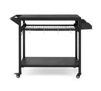 Garvee Mesa de Preparación para Barbacoa Exterior Carrito Auxiliar de Acero con Estantes de Malla y Ruedas para Horno de Pizza Plancha y Parrilla Mueble de Cocina Jardín Terraza Almacenaje Negro