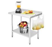 Garvee Mesa De Trabajo Comercial De Acero Inoxidable Certificada NSF - Ideal para Cocina Profesional, Restaurante, Panadería y Lavandería - Estante Ajustable, Respaldo y Ganchos Incluidos