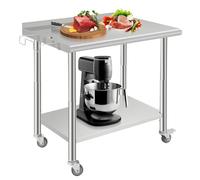 Garvee Mesa De Trabajo Comercial De Acero Inoxidable Certificada NSF - Ideal para Cocina Profesional, Restaurante, Panadería y Lavandería - Estante Ajustable, Respaldo y Ganchos Incluidos