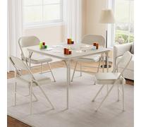 Garvee Mesa plegable de 33.5 pulgadas, mesa plegable cuadrada portátil con cojín suave de poliuretano, mesa plegable de metal beige, adecuada para sala de estar, oficina, dormitorio (sin silla)