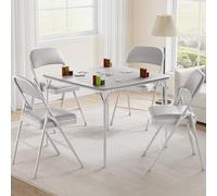 Garvee Mesa plegable de 33.5 pulgadas, mesa plegable cuadrada portátil con cojín suave de poliuretano, mesa plegable de metal gris adecuada para sala de estar, oficina, dormitorio (sin silla)