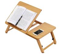 Garvee Mesa Plegable Multifuncional de Bambú, Bandeja de Cama y Sofá para Desayunar, Leer y Estudiar, Escritorio Auxiliar Portátil con Inclinación y Altura Ajustable 17-23 cm, 50x30x23 cm, Natural