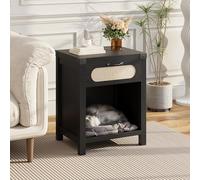 Garvee Mesa recibidor Moderna de ratán Estilo Farmhouse - con cajón y Estante Abierto - Organizador Boho para Dormitorio, Sala o Entrada - Almacenaje práctico - Color Negro