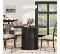 Garvee Mesa Redonda De Comedor 120 cm, Madera Maciza con Patas De Metal, Fácil De Montar, Estable y Duradera para Hogar Cocina Salón, Color Negro