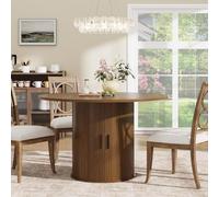 Garvee Mesa Redonda De Comedor 120 cm, Madera Maciza con Patas De Metal, Fácil De Montar, Estable y Duradera para Hogar Cocina Salón, Color Nogal