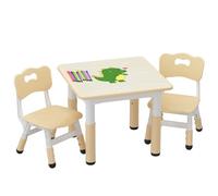 Garvee Mesa y Silla Infantil con Tablero De Partículas LY-1106, Mesa 60x60 cm con Almohadillas Antideslizantes, Durabilidad y Seguridad para Niños,Color De La Madera