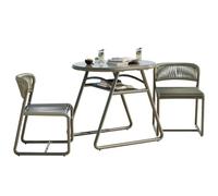 Garvee Mesa y Sillas Terraza, 1 Mesa con Estante, 2 Sillas Apilable de Ratán en Hierro, Cómoda, Respaldo Curvado,Ahorra Espacio, UV Protection,Conjunto Jardin Exterior para Patio, Cafetería - Verde