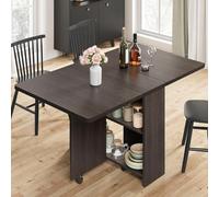 Garvee Mesas Plegables Portátiles, Mesa Plegable con Asa y Ruedas, para Hogar Interior Cocina Salón Dormitorio, Apto hasta 4 Personas, 120×60×75 cm, Color Nogal Oscuro(Sin Silla)