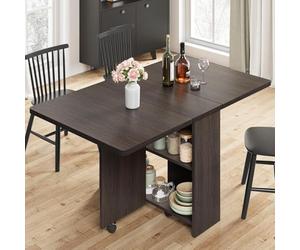 Garvee Mesas Plegables Portátiles, Mesa Plegable con Asa y Ruedas, para Hogar Interior Cocina Salón Dormitorio, Apto hasta 4 Personas, 120×60×75 cm, Color Nogal Oscuro(Sin Silla)