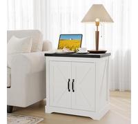 Garvee Mesita de Noche Blanca rústica 61 cm con estación de Carga USB y Type-C, Toma de Corriente, Puerta Tipo Granero Deslizante, Estante Ajustable - para Dormitorio, Sala y Oficina - Color: Blanco