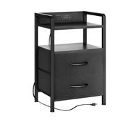 Garvee Mesita de Noche con 2 Cajones de Tela Mesa Auxiliar con Estructura de Metal Tablero MDF Impermeable y Estante Abierto Organizador de Almacenamiento para Dormitorio 62.5x39.5x29cm Negro