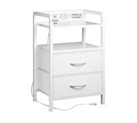 Garvee Mesita de Noche con 2 Cajones de Tela Mesa Auxiliar con Estructura de Metal Tablero MDF Impermeable y Estante Abierto Organizador de Almacenamiento para Dormitorio 62.5x39.5x29cm Blanco