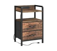 Garvee Mesita de Noche con 2 Cajones de Tela Mesa Auxiliar con Estructura de Metal Tablero MDF Impermeable y Estante Abierto Organizador de Almacenamiento para Dormitorio 62.5x39.5x29cm Madera