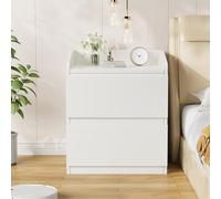 Garvee Mesita de noche con 2 cajones lisos, mesita de noche anticaídas, armario lateral moderno sin asas para dormitorio, sala de estar, oficina, color blanco