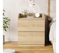 Garvee Mesita de noche con 2 cajones lisos, mesita de noche anticaídas, armario lateral moderno sin asas para dormitorio, sala de estar, oficina, madera clara