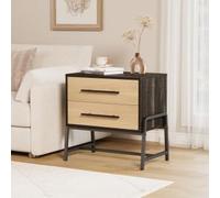 Garvee Mesita de Noche con Patas en Forma de R, Cuerpo Marrón Oscuro y Cajón en Madera Natural - Mueble de Dormitorio Estilo Nórdico con 1 Cajón, 1 Unidad