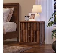 Garvee Mesita De Noche Moderna Acanalada De 61 cm, Mueble Auxiliar Pequeño con Dos Cajones y Base Curva Estable, Color Natural.