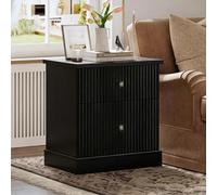 Garvee Mesita De Noche Moderna Acanalada De 61 cm, Mueble Auxiliar Pequeño con Dos Cajones y Base Curva Estable, Color Natural.