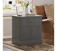 Garvee Mesita De Noche Moderna Acanalada De 61 cm, Mueble Auxiliar Pequeño con Dos Cajones y Base Curva Estable, Color Natural.