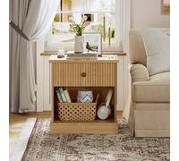 Garvee Mesita De Noche Moderna Que Ahorra Espacio - Mesa Auxiliar Compacta De MDF con Cajón y Frente Ondulado - Multiusos para Dormitorio o Sala De Estar - Diseño Elegante - Marrón y Blanco