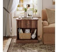 Garvee Mesita De Noche Moderna Que Ahorra Espacio - Mesa Auxiliar Compacta De MDF con Cajón y Frente Ondulado - Multiusos para Dormitorio o Sala De Estar - Diseño Elegante - Marrón y Blanco