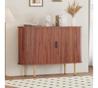 Garvee Mid-Century Modern Walnut Sideboard Buffet Cabinet 47" - Sliding Doors, Adjustable Shelves, Freestanding Storage Console Table - Living Room, Dining Room, Entryway - Huangxiu Pear Black Handle