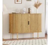 Garvee Modern Fluted Sideboard Buffet Cabinet 47" - Sliding Oak Doors, Adjustable Shelves, Accent Storage Console Table - Living Room, Dining Room, Entryway, Kitchen - Wild Oak Gold Handle