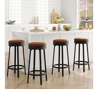 Garvee Moderno juego de 4 taburetes giratorios sin respaldo, asiento redondo con acolchado de piel sintética, estructura de metal resistente, con reposapiés, perfecto para isla de cocina y mostrador
