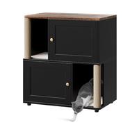 Garvee Mueble arenero Oculto para Gatos de Doble Nivel, Mueble para Caja de Arena Que Funciona como Mesa Auxiliar, diseño para salón, Tablero de partículas, 80 x 50 x 87,5 cm, Negro