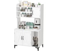 Garvee Mueble arenero para Gatos con 4 estantes de almacenaje caseta Oculta diseño antiolores con 3 Puertas Armario Multifuncional Aseo Cerrado baño o salón Alfombrilla incluida 80x45x130cm [Blanco]
