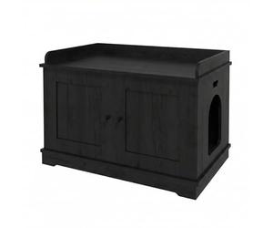 Garvee Mueble Arenero para Gatos Grande, Armario Oculto para Caja de Arena con Doble Puerta, Inodoro de Madera para Mascotas, Casa de Gato Robusta y Mesa Auxiliar Moderna para Salón, 80x50x51 cm